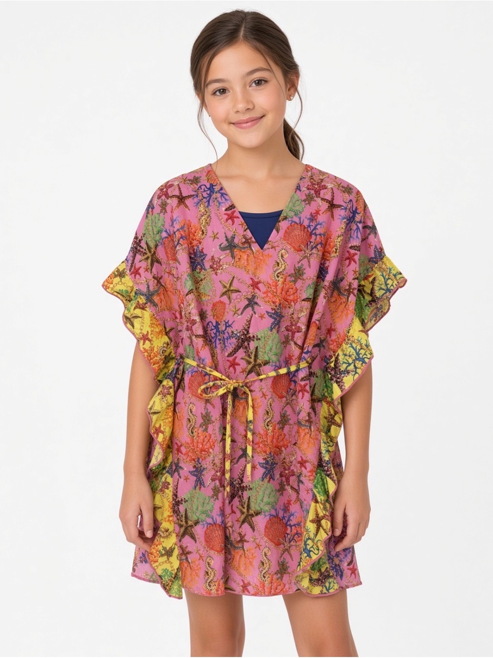 4Giveness Kids Swim Cover Up Caftan Pink Starfish Coral Italy